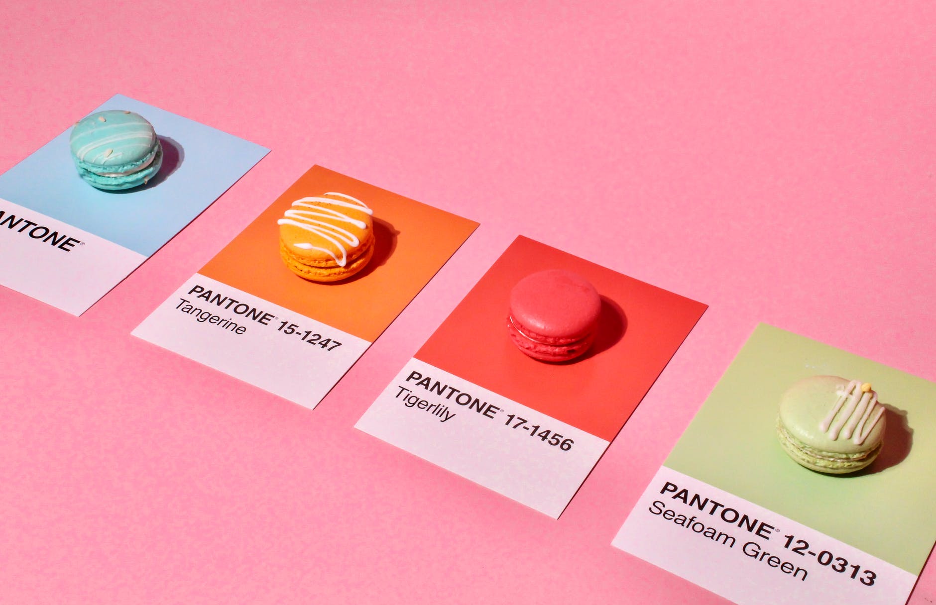 french macarons on pantone cards
