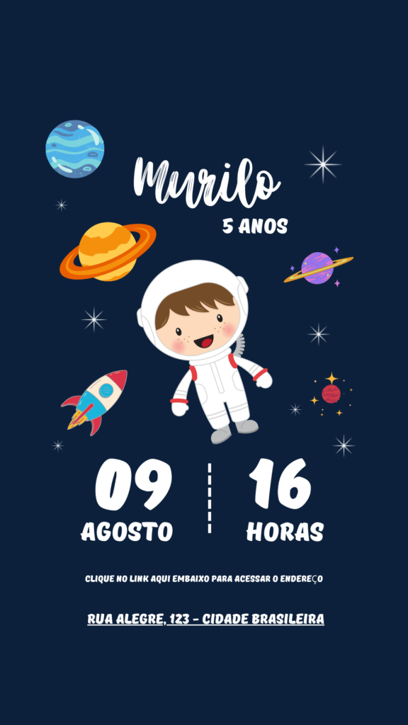 Convite Digital Com Links Clicáveis Infantil Tema Astronauta 2