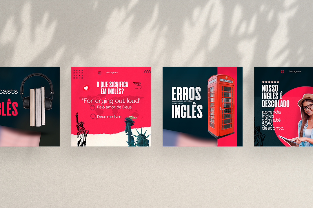 100 Pack Arts Canva Escola de Inglês, Insta And Facebook Feed